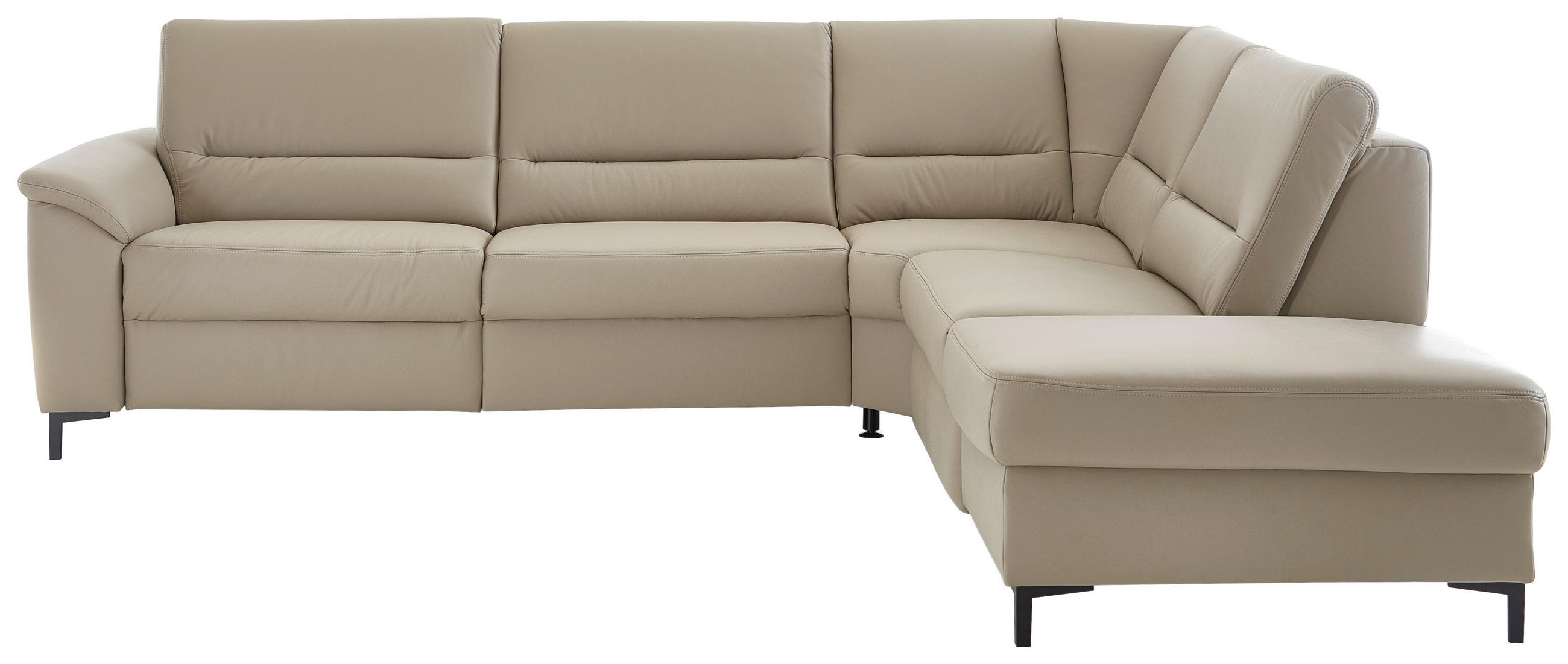 ECKSOFA Perlmutt Echtleder  - Perlmutt/Schwarz, KONVENTIONELL, Leder/Metall (290/247cm) - Beldomo Premium