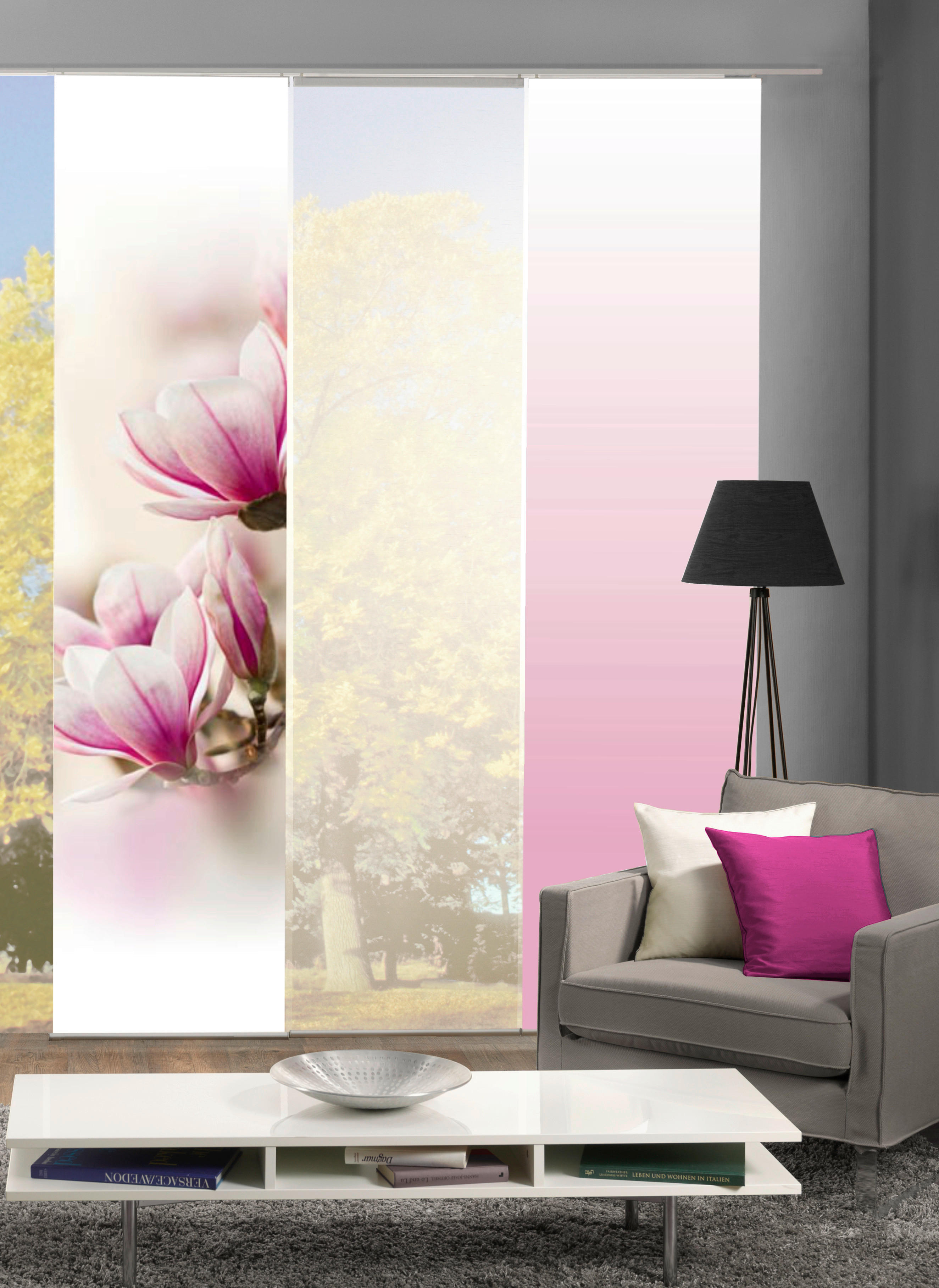 FLÄCHENVORHANG MAGNENE, 3-TLG. in Rosa blickdicht  - Rosa, Basics, Textil (3x60/245cm)
