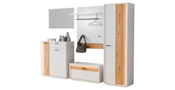 GARDEROBE 5-teilig  in 284/201/37 cm  - Eichefarben/Weiß, Design, Glas/Holzwerkstoff (284/201/37cm) - Xora