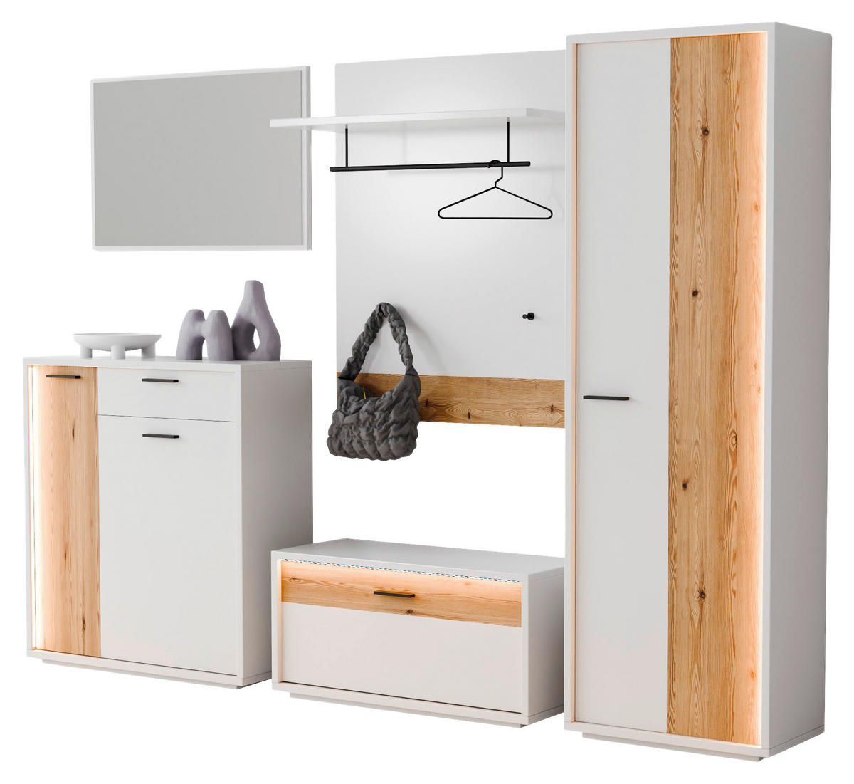 GARDEROBE 5-teilig  in 284/201/37 cm  - Eichefarben/Weiß, Design, Glas/Holzwerkstoff (284/201/37cm) - Xora