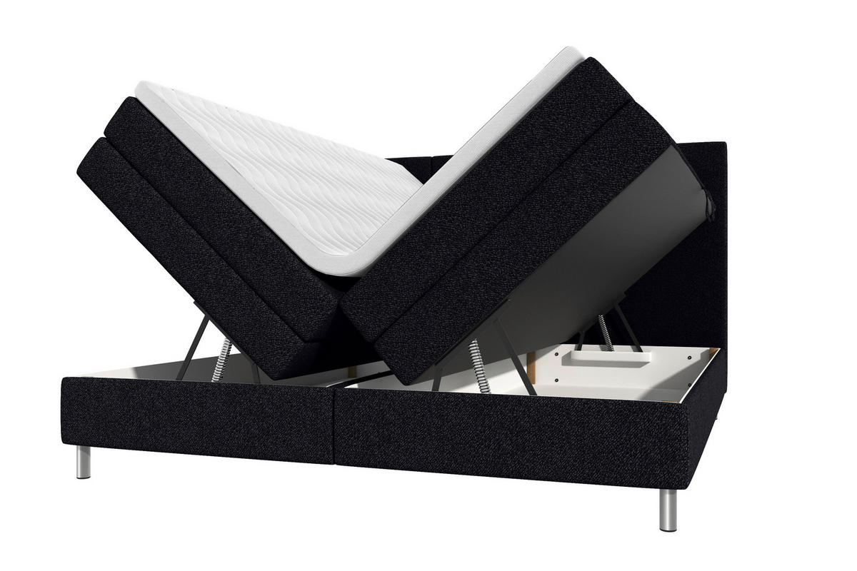 BOXSPRINGBETT 160/200 cm,  in Schwarz, Bettkasten, Topper, Matratzen, H3 = fest  - Chromfarben/Schwarz, KONVENTIONELL, Kunststoff/Textil (160/200cm) - Boxxx