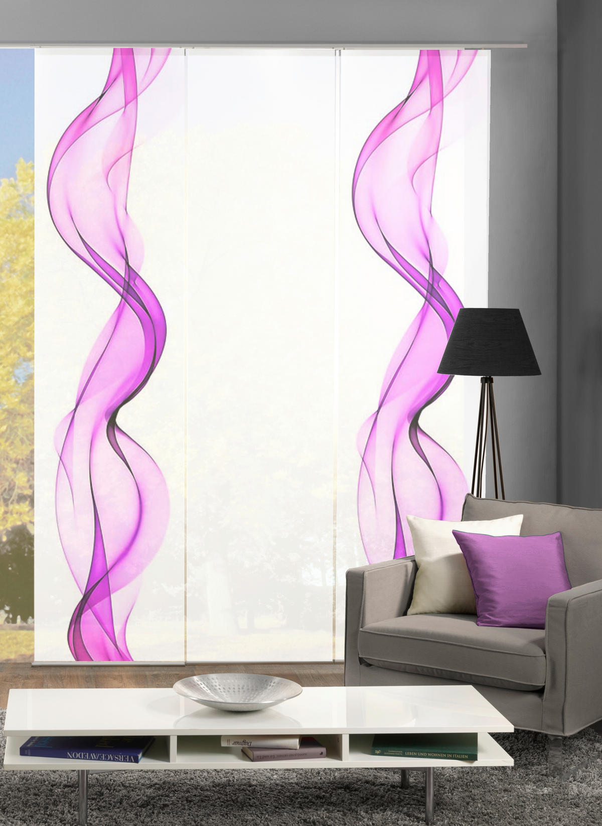 PANELOVÝ ZÁVĚS,  - bobulová, Design, textil (3x60/245cm)