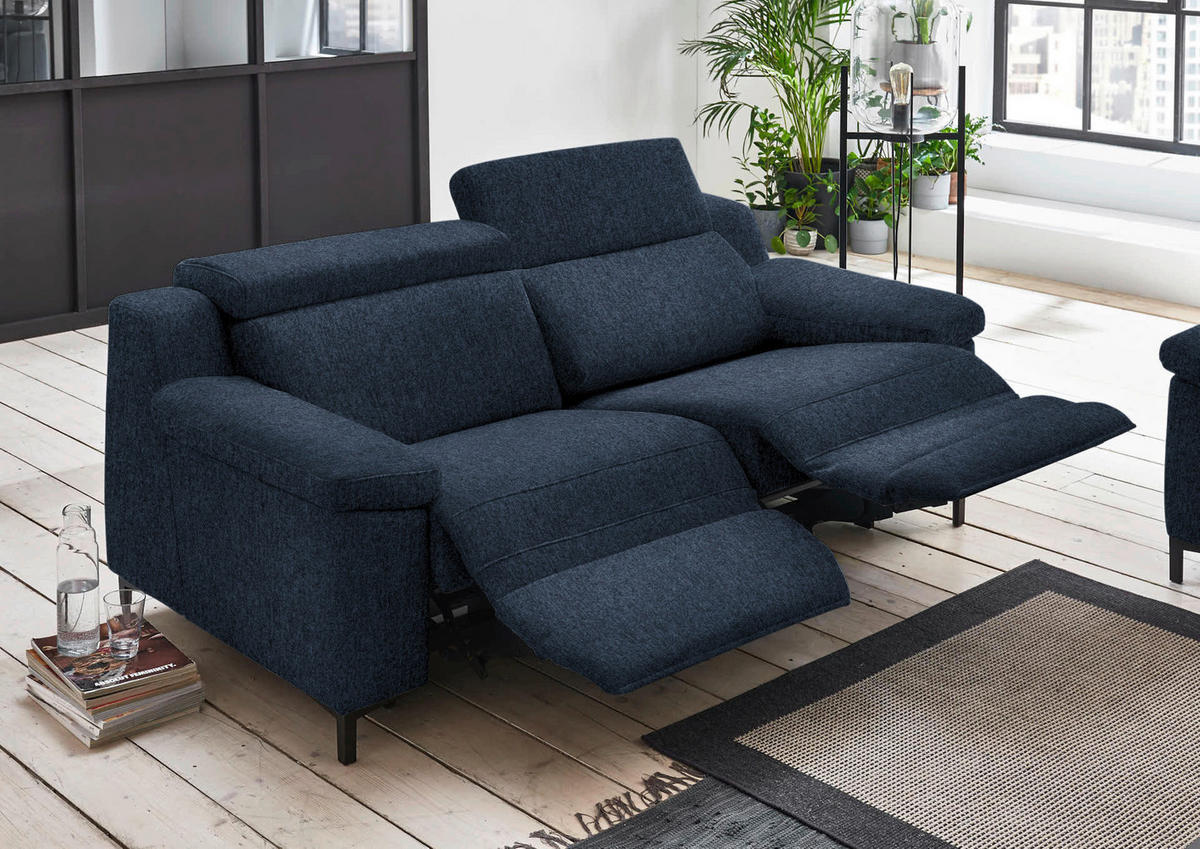 2,5-SITZER in Chenille Blau  - Blau/Schwarz, Design, Textil/Metall (188/84-104/104cm) - Valdera