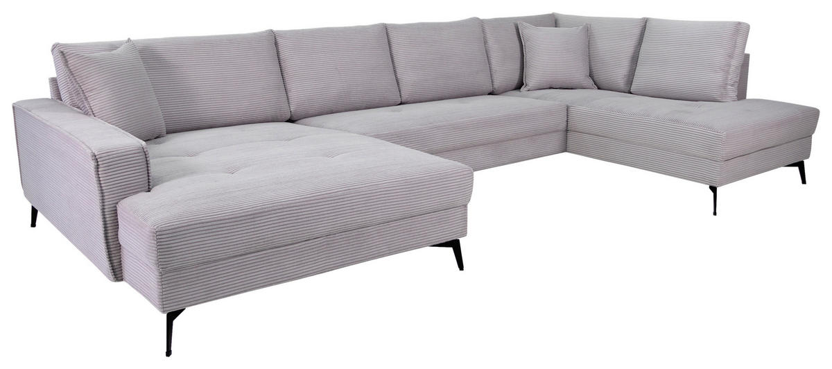 WOHNLANDSCHAFT ZERO Hellgrau Cord  - Hellgrau/Schwarz, Trend, Textil/Metall (173/362/195cm) - Livetastic