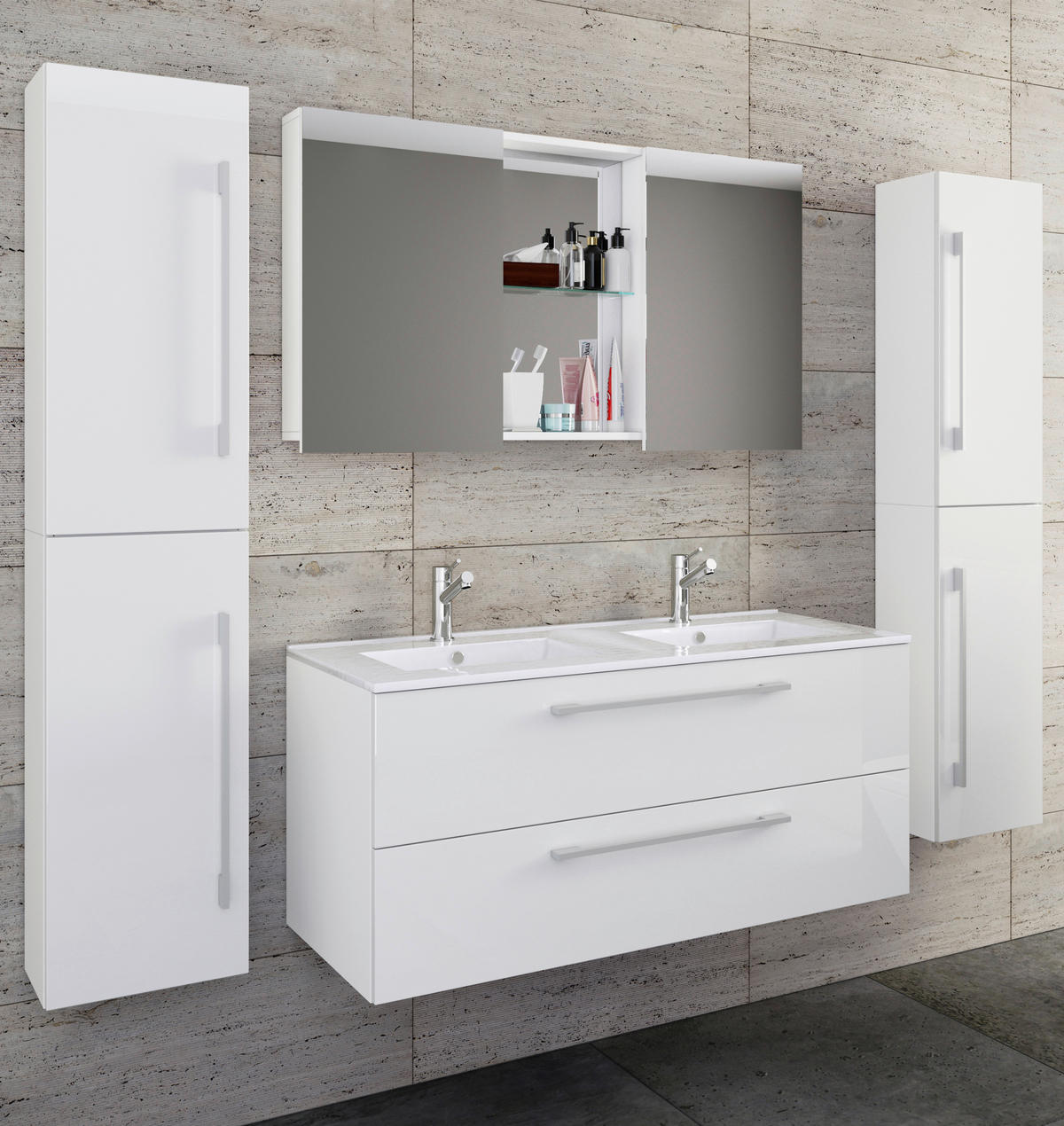 BADEZIMMER 5-teilig  in 178 cm  - Alufarben/Weiß, MODERN, Keramik/Holzwerkstoff (178cm) - MID.YOU