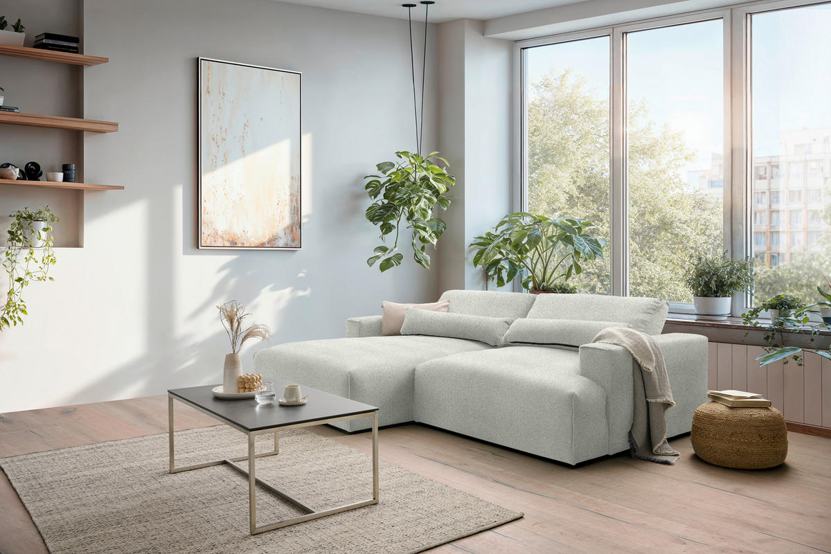 ECKSOFA Chenille Creme  - Creme/Schwarz, Design, Kunststoff/Textil (187/268cm) - Stylife