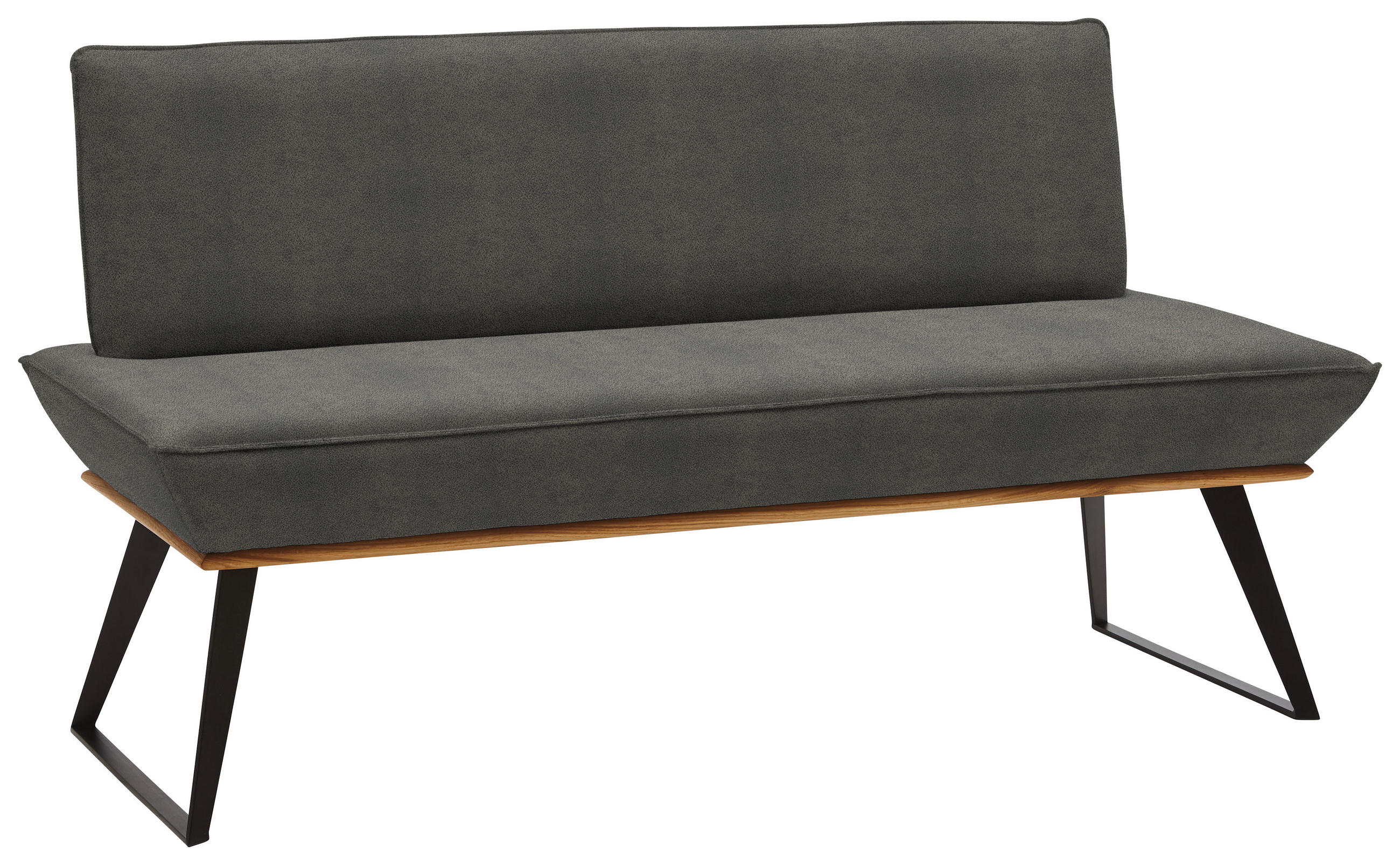 SITZBANK 160/87/64 cm Lederlook Grau, Schwarz, Eichefarben Eiche massiv Metall  - Eichefarben/Schwarz, Design, Holz/Textil (160/87/64cm) - Voleo