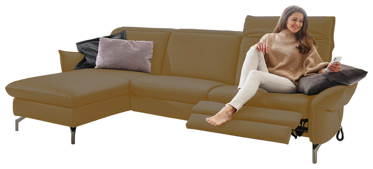 ECKSOFA in Lederlook (vegan) Olivgrün  - Olivgrün/Nickelfarben, Modern, Textil/Metall (179/233cm) - Livetastic