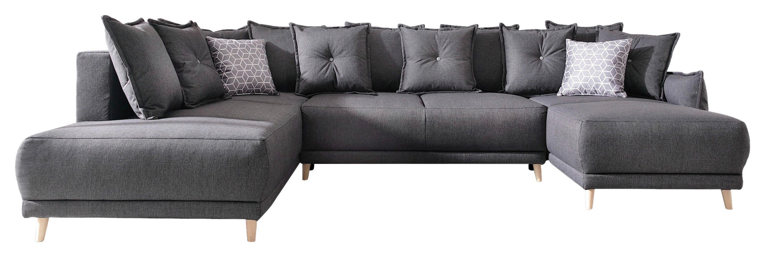 WOHNLANDSCHAFT Dunkelgrau Webstoff - Dunkelgrau/Hellgrau, Basics, Holz/Textil (200/312/155cm) - MID.YOU