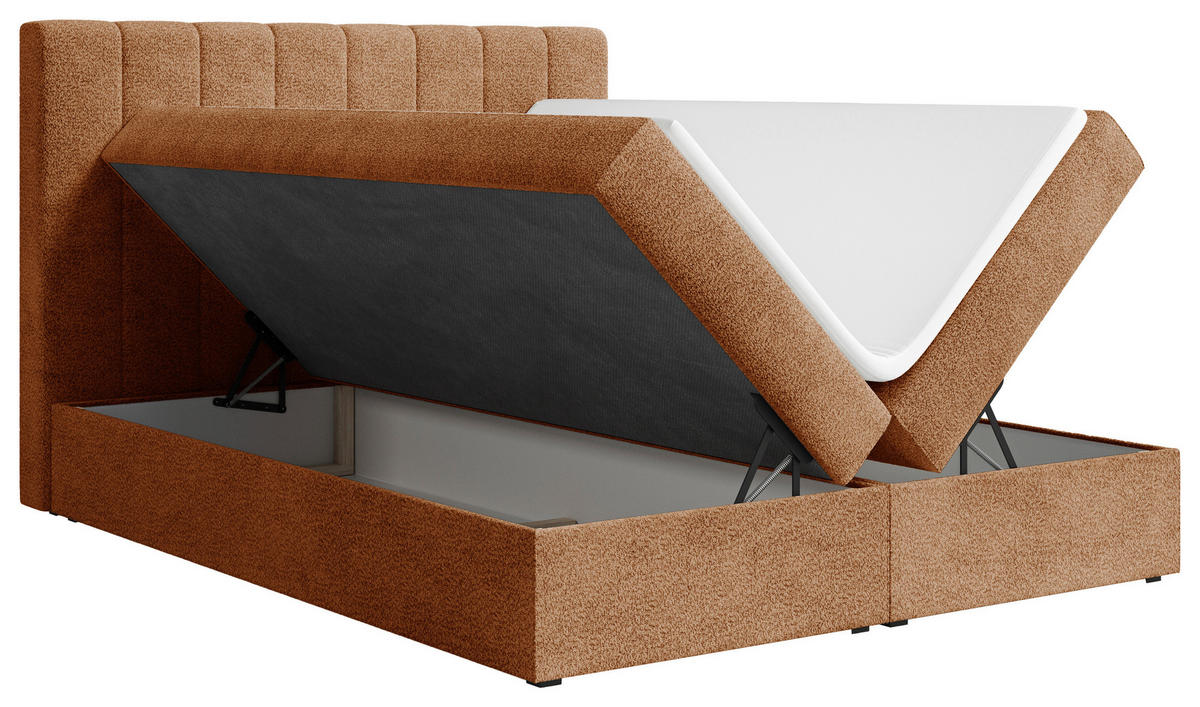 BOXBETT 160/200 cm,  in Terracotta, Bettkasten, Topper, H2 + H3 = mittel + fest  - Terracotta/Schwarz, MODERN, Holz/Kunststoff (160/200cm) - MID.YOU
