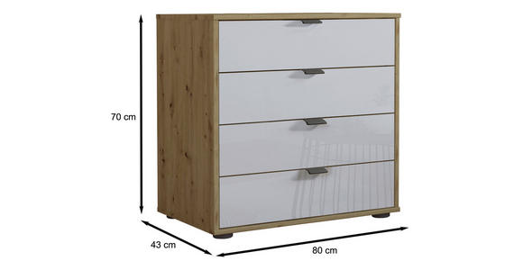 KOMMODE 80/70/43 cm in Weiß, Eiche Bianco - Schieferfarben/Eiche Bianco, KONVENTIONELL, Glas/Holzwerkstoff (80/70/43cm) - Dieter Knoll