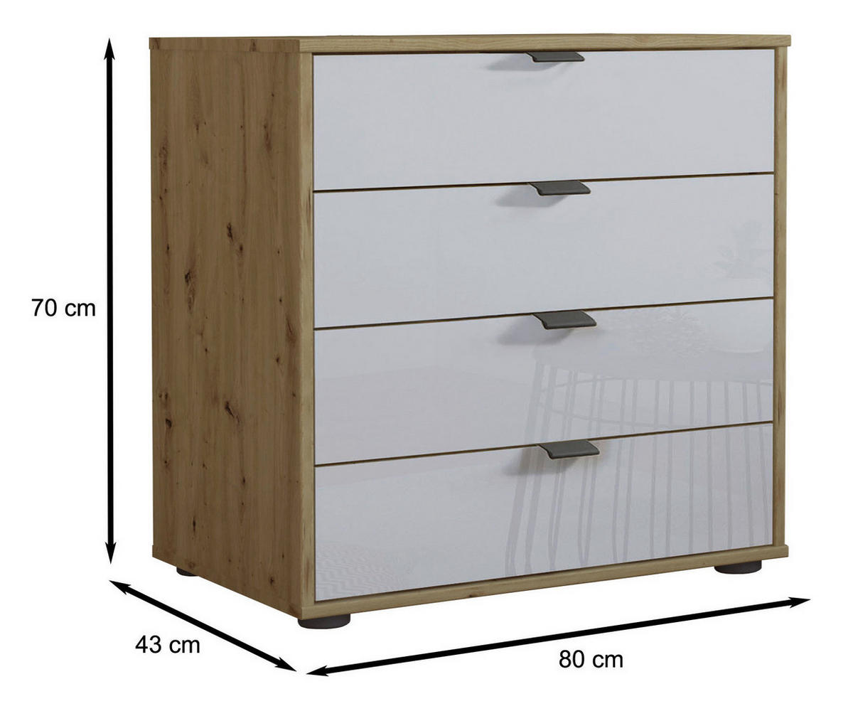 KOMMODE  in 80/70/43 cm  - Schieferfarben/Eiche Bianco, KONVENTIONELL, Glas/Holzwerkstoff (80/70/43cm) - Dieter Knoll