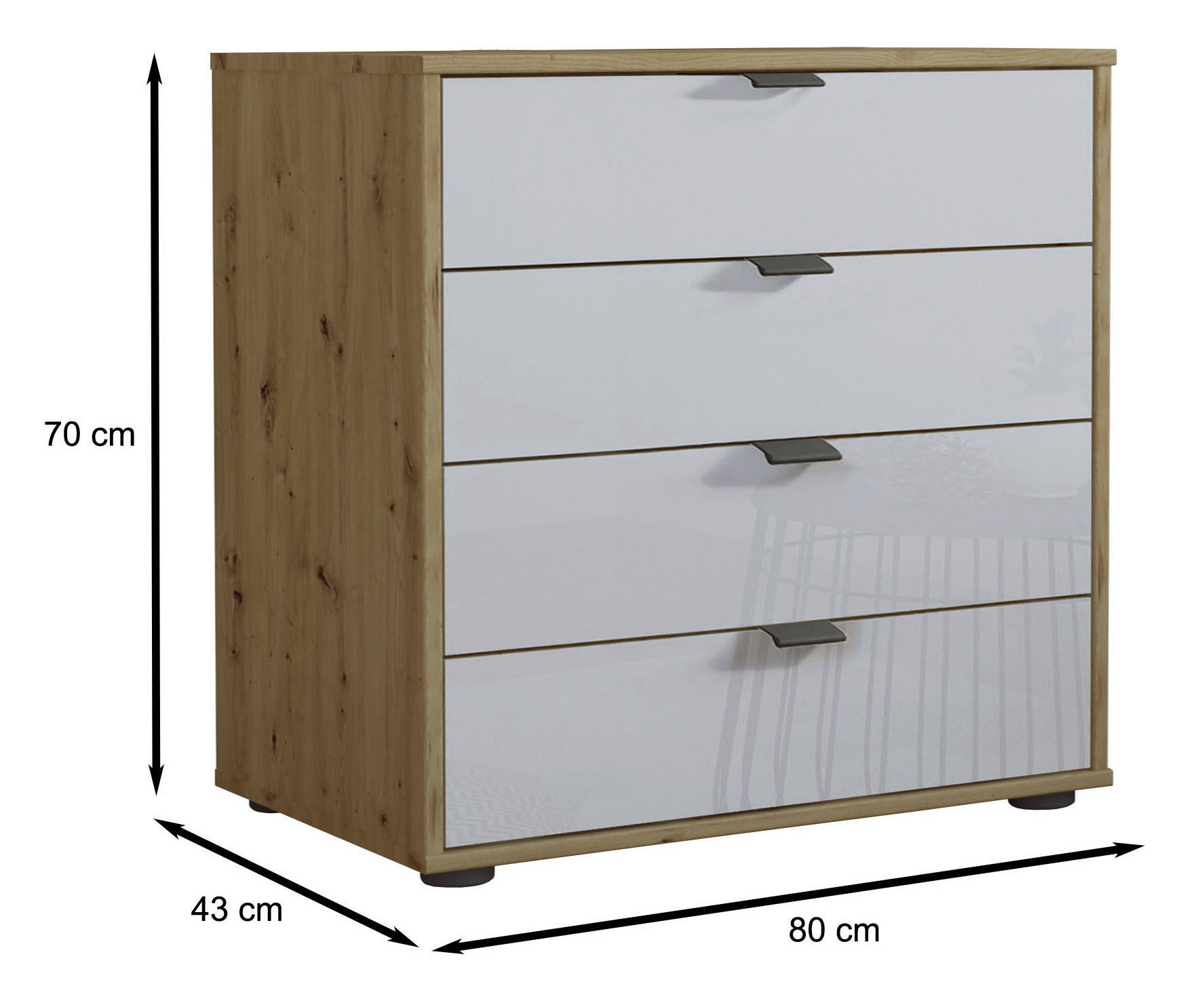Thumbnail - Dieter Knoll Kommode, Weiß, Eiche Bianco, Metall, 4 Schubladen, 80x70x43 cm, ISO 9001, Made in Germany, Typenauswahl, st...