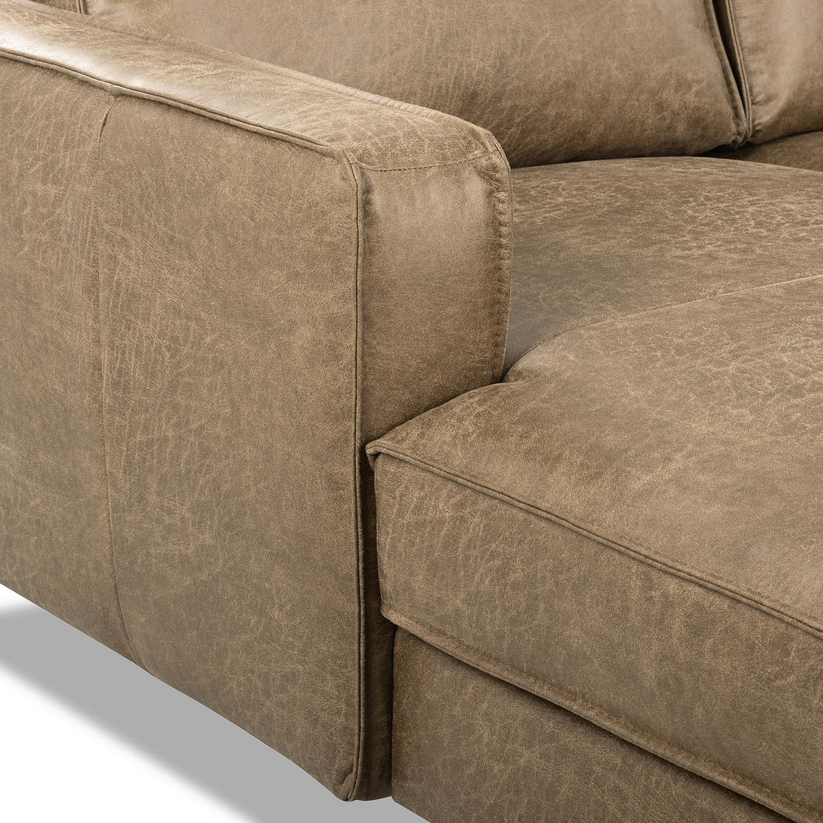 ECKSOFA Graubraun Echtleder Lederlook Rücken echt  - Graubraun, Design, Leder/Textil (166/238cm) - Livetastic