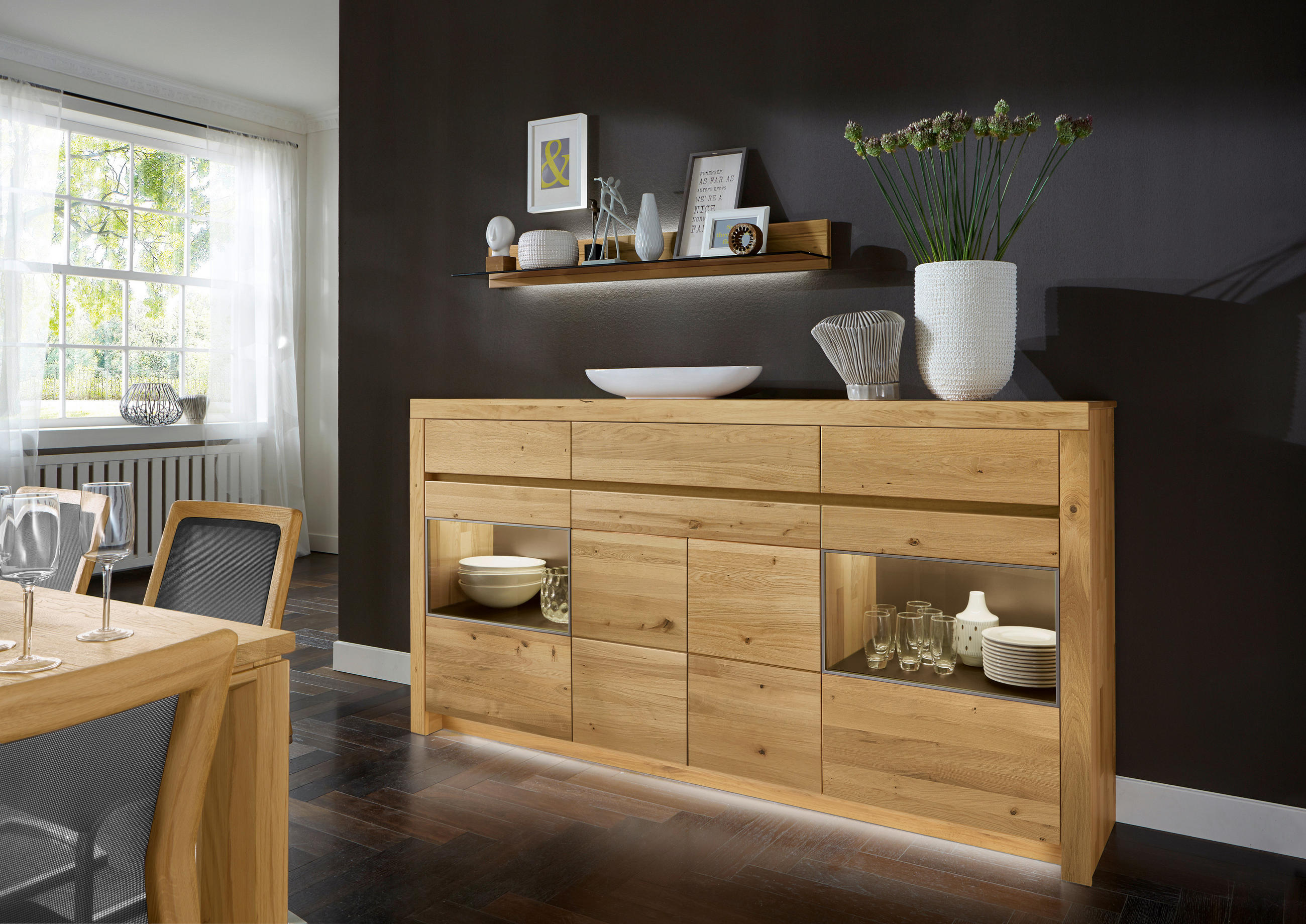 HIGHBOARD Wildeiche  211,2/110,5/42,1 cm  - Wildeiche, Design, Glas/Holz (211,2/110,5/42,1cm) - Valdera