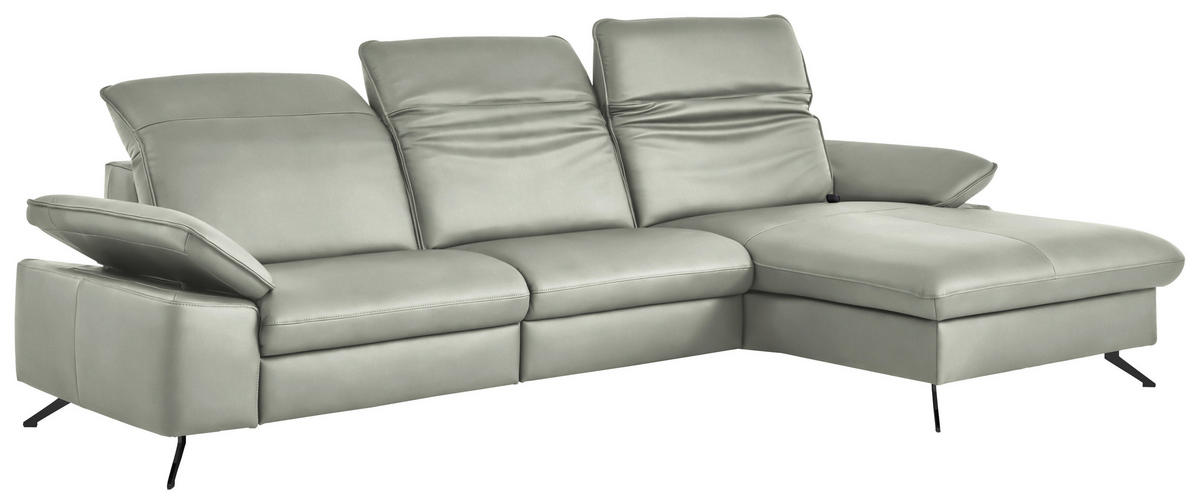 ECKSOFA  Echtleder Silberfarben  - Silberfarben/Schwarz, Design, Leder/Metall (307/169cm) - Beldomo Premium