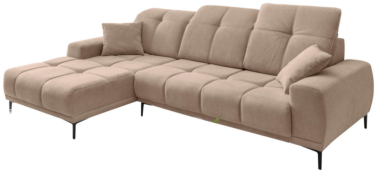 ECKSOFA NESTO Hellbraun Chenille Zierkissen, Kopfteilverstellung, Sitztiefenverstellung  - Hellbraun/Schwarz, Basics, Textil/Metall (187/292cm) - Livetastic
