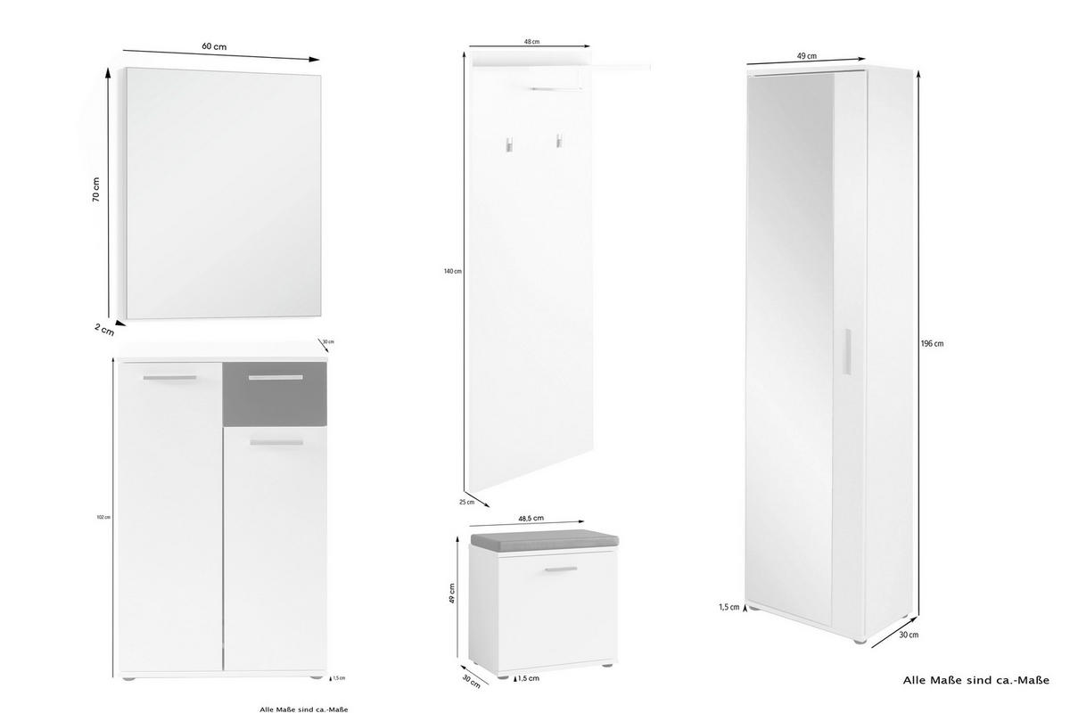 GARDEROBE 5-teilig  in 49/196/30 cm  - Alteiche/Anthrazit, Design, Glas/Holzwerkstoff (49/196/30cm) - MID.YOU