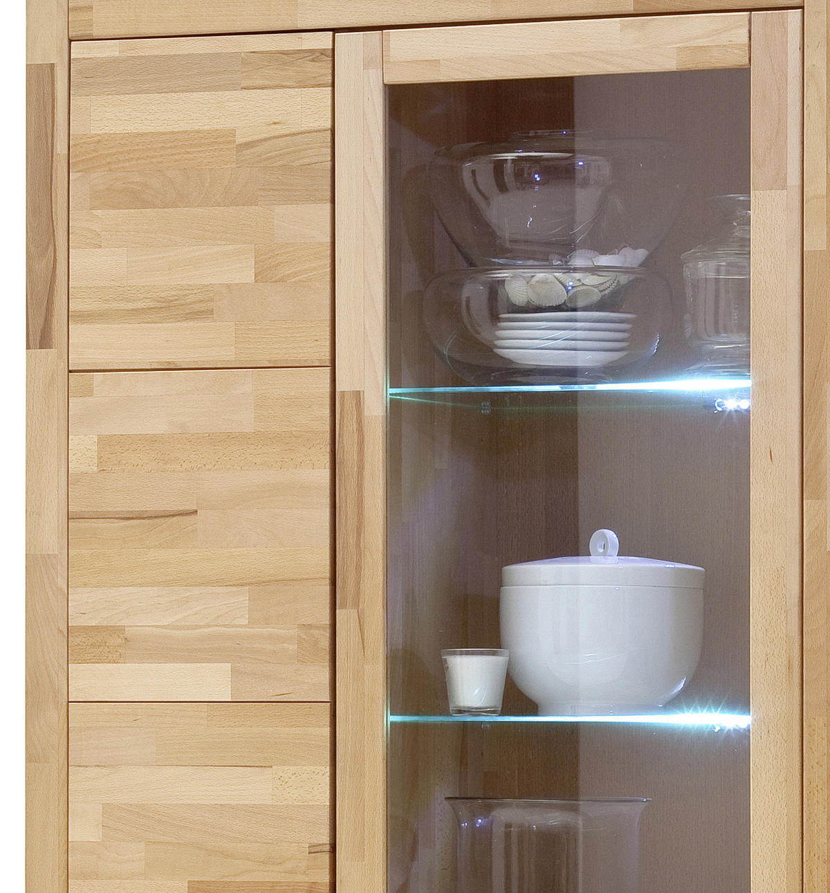 VITRINE in massiv Kernbuche Buchefarben  - Buchefarben/Alufarben, Design, Glas/Holz (98/203/40cm) - MID.YOU