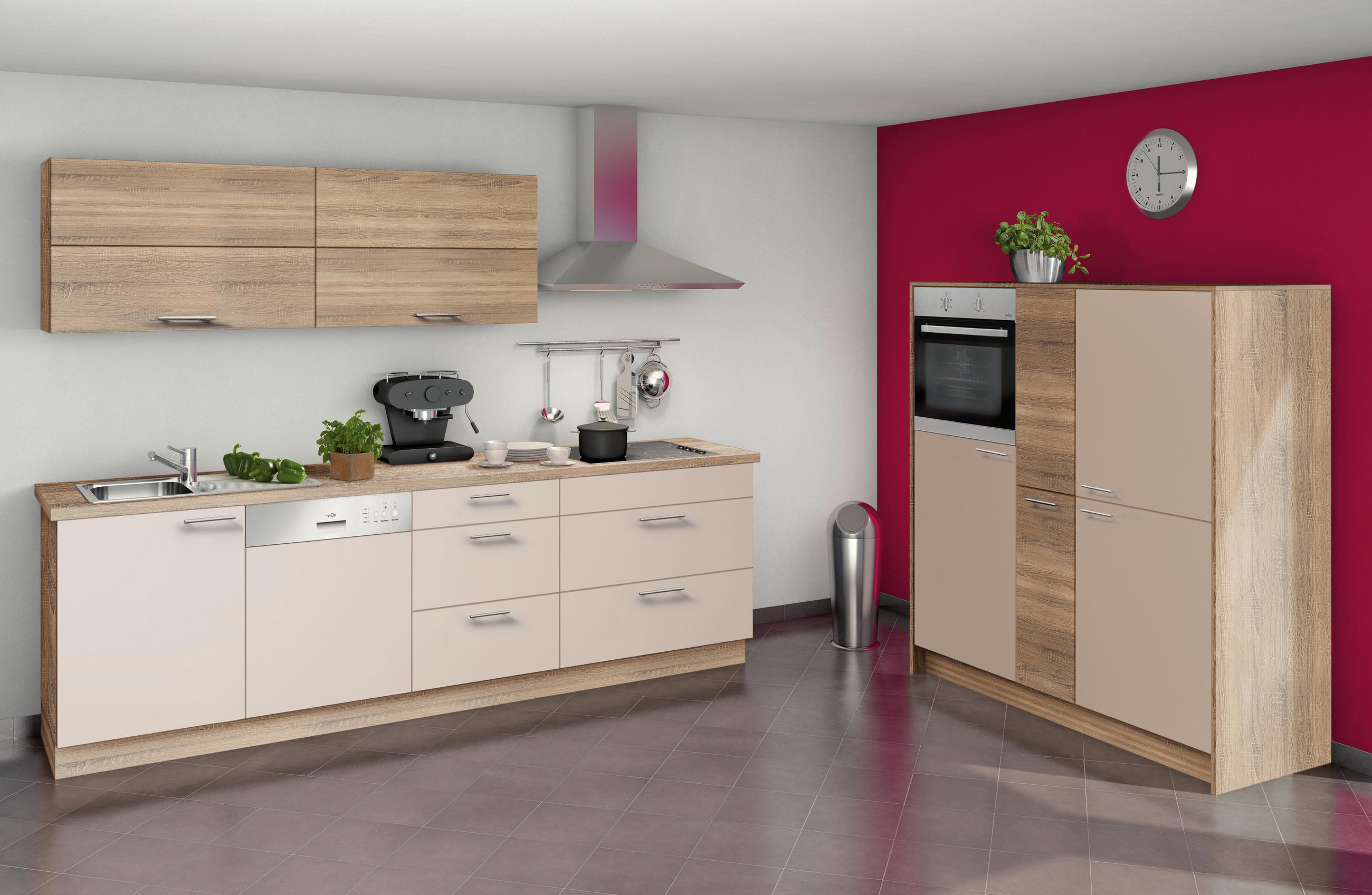 KÜCHENLEERBLOCK  270/153,2 cm  in Creme, Eichefarben  - Edelstahlfarben/Eichefarben, Design, Holzwerkstoff/Metall (270/153,2cm) - Express