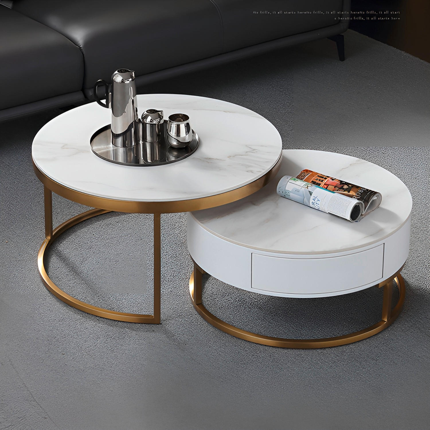 COUCHTISCHSET 70-80/70-80/31-39 cm rund Weiß, Goldfarben  - Goldfarben/Weiß, Design, Holzwerkstoff/Stein (70-80/70-80/31-39cm) - Modante
