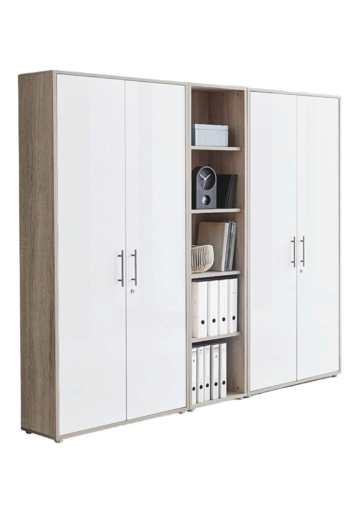 Mid.you Aktenschrank Office Edition - SW Set 10 Weiß, Sonoma Eiche 213x186x33 cm