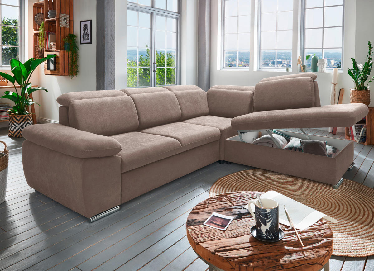 ECKSOFA in Mikrofaser Taupe  - Taupe/Chromfarben, Design, Textil/Metall (283/228cm) - Livetastic