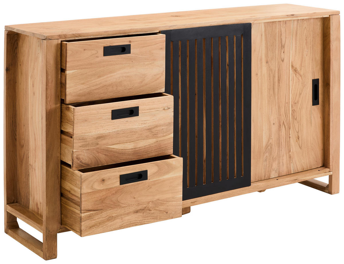 SIDEBOARD  in 160/90/40 cm  - Schwarz/Naturfarben, KONVENTIONELL, Holz/Metall (160/90/40cm) - Livetastic