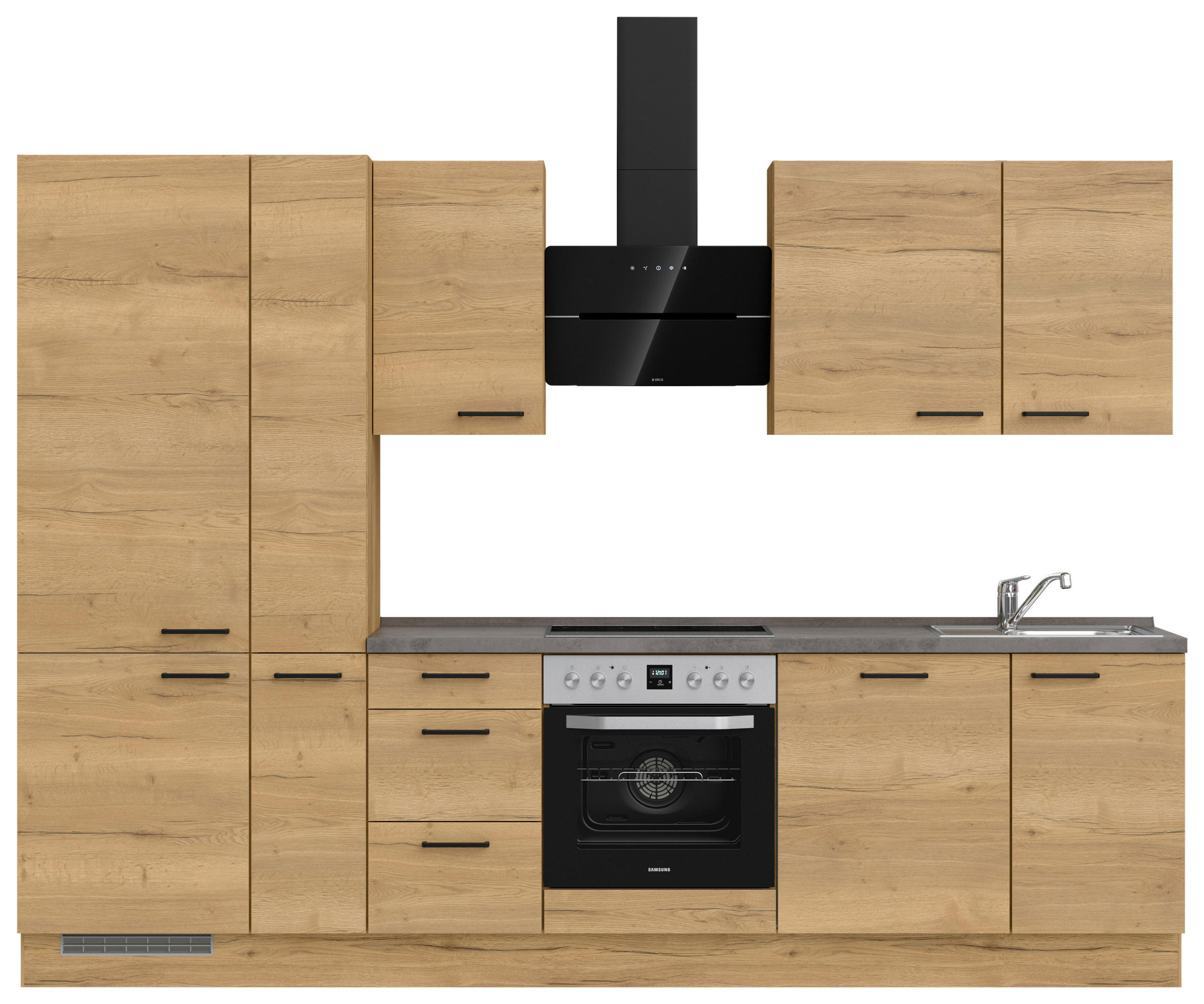 KÜCHENLEERBLOCK 300 cm   in Eichefarben, Schieferfarben  - Schieferfarben/Eichefarben, MODERN, Holzwerkstoff/Metall (300cm) - Nobilia