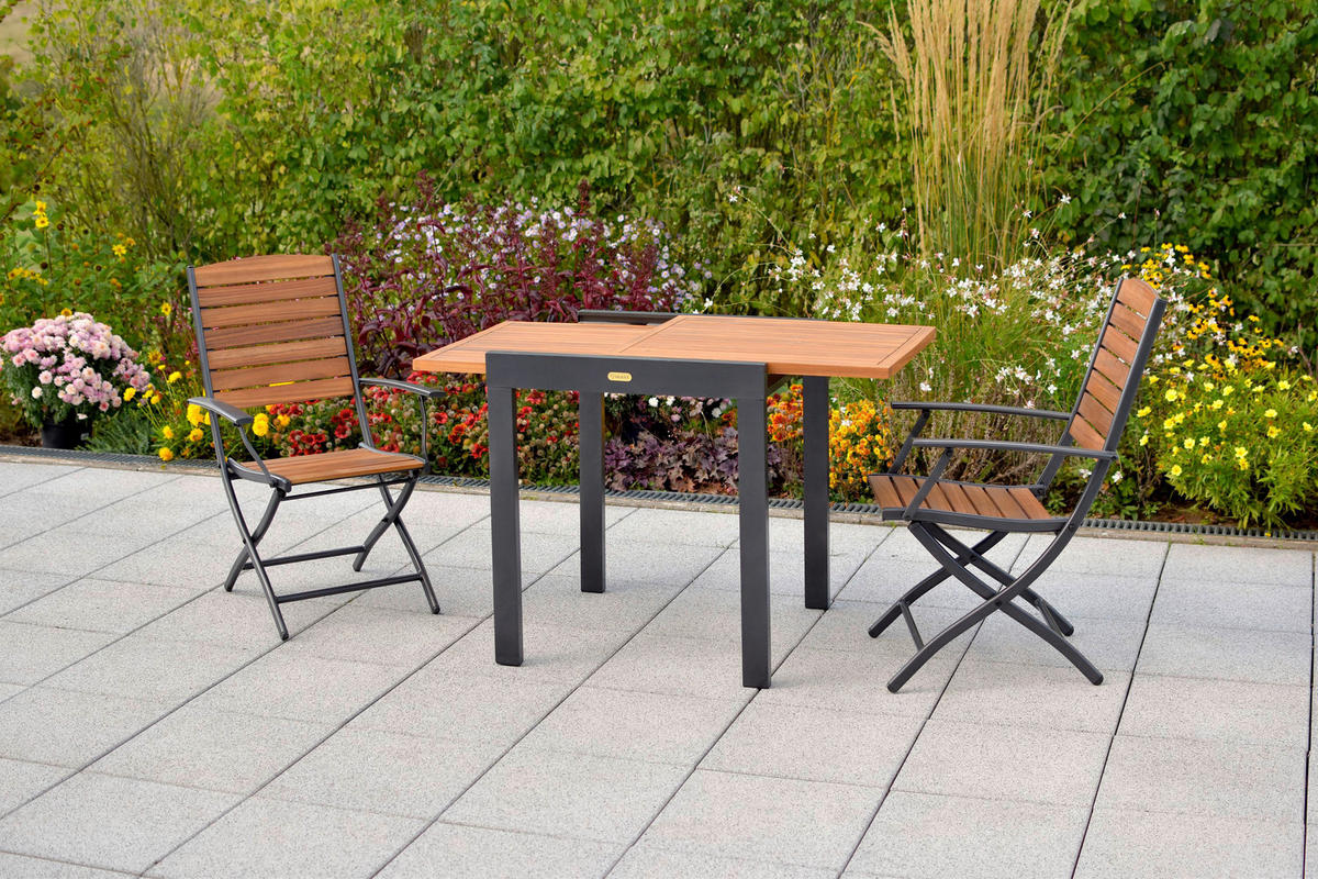 BALKONSET Graphitfarben, Naturfarben 3-teilig  - Graphitfarben/Naturfarben, MODERN, Holz/Metall - Gardenson