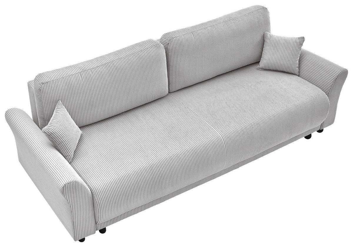SCHLAFSOFA Malta Cord Hellgrau  inkl. Zierkissen, Rückenkissen, Bettkasten, Schlaffunktion, Rücken echt  - Hellgrau/Schwarz, Design, Textil (244/88/100cm) - P & B