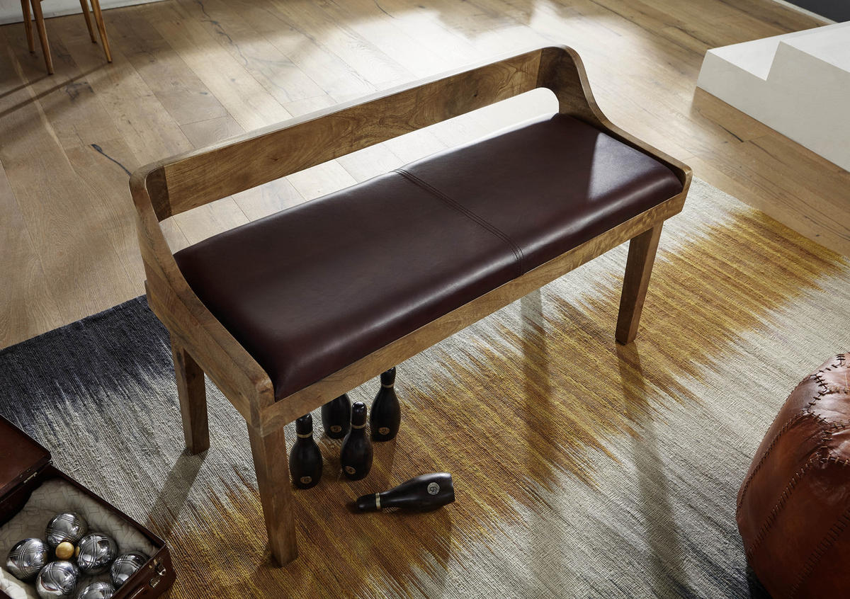 SITZBANK in Holz Braun  - Braun, Modern, Leder/Holz (108/63/43cm) - MID.YOU