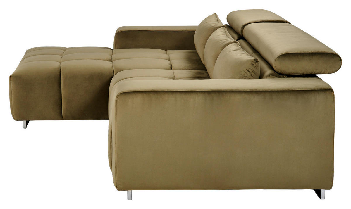 ECKSOFA Olivgrün Velours  - Silberfarben/Olivgrün, KONVENTIONELL, Textil/Metall (186/307cm) - Livetastic