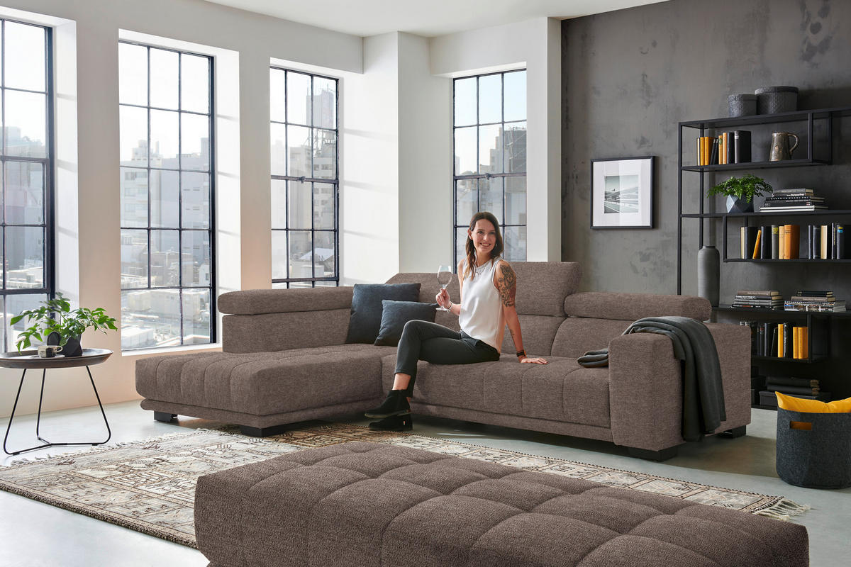 ECKSOFA in Mikrofaser Hellbraun  - Hellbraun/Schwarz, Design, Textil/Metall (207/301cm) - Xora