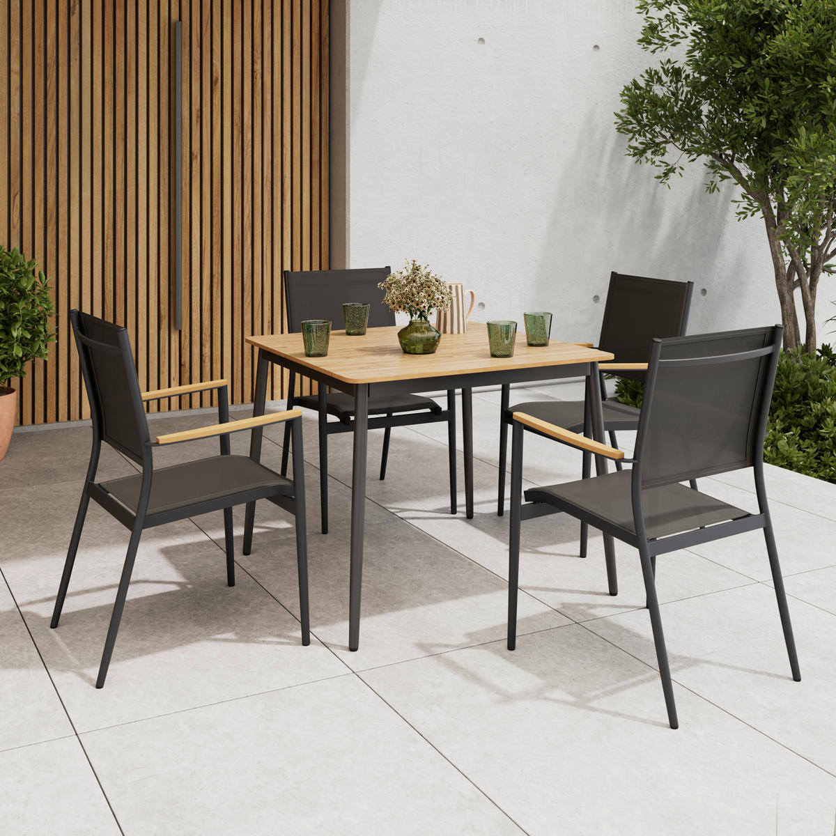 STAPELSESSEL in Metall, Kunststoff, Textil Anthrazit, Naturfarben, Dunkelgrau  - Dunkelgrau/Anthrazit, MODERN, Kunststoff/Textil (57/89/58cm) - Ambia Garden