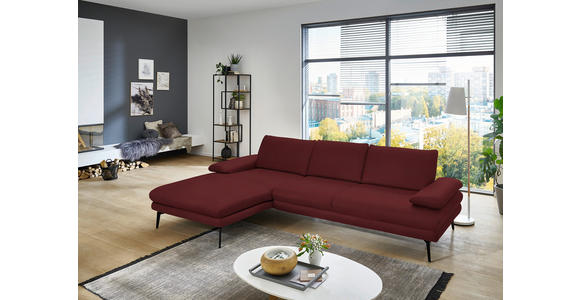 ECKSOFA in Echtleder Rot 180/310 cm - Rot/Schwarz, Design, Leder/Metall (180/310cm) - Dieter Knoll