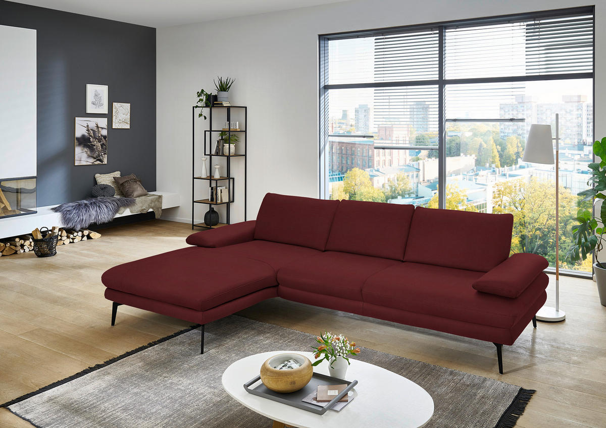 ECKSOFA in Echtleder Rot  180/310 cm  - Rot/Schwarz, Design, Leder/Metall (180/310cm) - Dieter Knoll