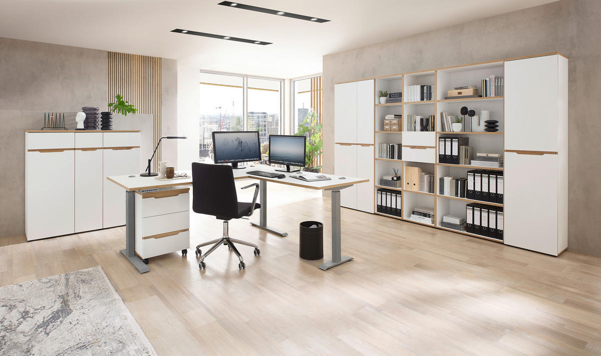 SCHREIBTISCH  in Silberfarben, Weiss, Eiche Artisan  - Weiss/Silberfarben, Konventionell, Holzwerkstoff/Metall (120/77/73cm) - MID.YOU