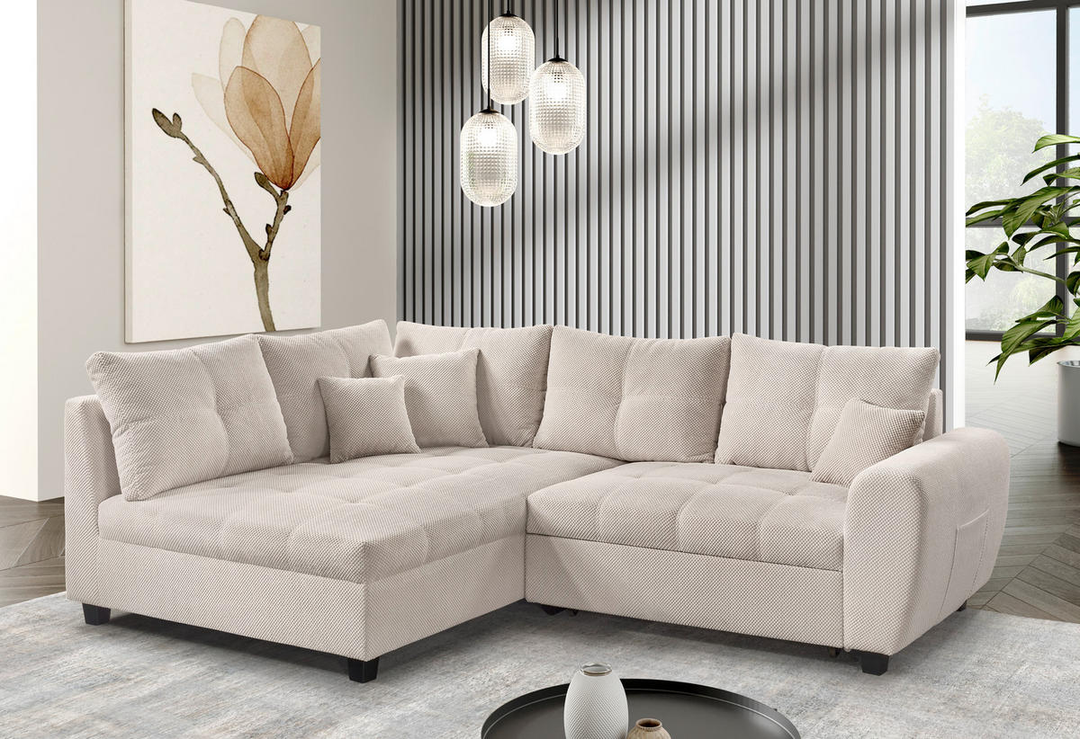 ECKSOFA Creme Plüsch  - Creme/Schwarz, KONVENTIONELL, Kunststoff/Textil (175/249cm) - Carryhome