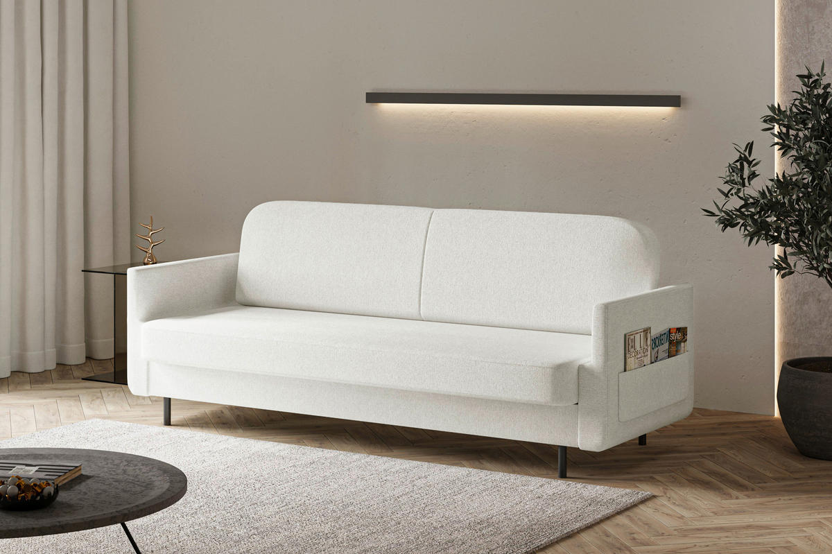 SCHLAFSOFA CLOUDY Creme  inkl. Schlaffunktion, Rücken echt, Stauraum  - Creme, Design, Textil/Metall (221/87/84cm) - MID.YOU