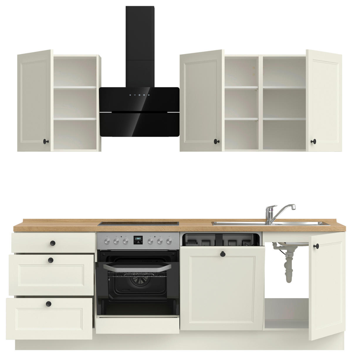 BUCĂTĂRIE FĂRĂ ELECTROCASNICE  - alb/culoare lemn stejar, Modern, metal/material pe bază de lemn (240cm) - Nobilia