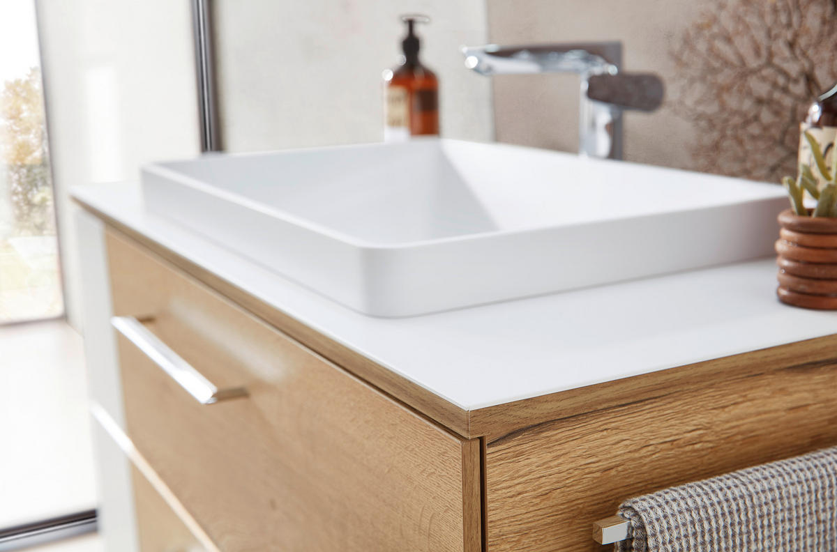 WASCHTISCHKOMBI 92 cm  - Chromfarben/Eichefarben, KONVENTIONELL, Holzwerkstoff/Kunststoff (92cm) - Sadena