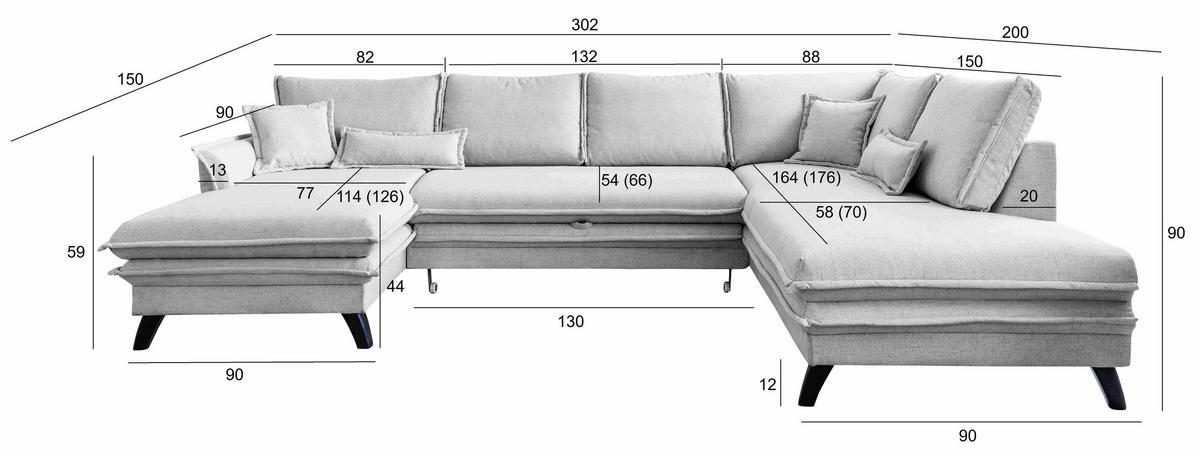 WOHNLANDSCHAFT in Mikrofaser Graphitfarben  - Schwarz/Graphitfarben, Design, Holz/Textil (150/302/200cm) - P & B