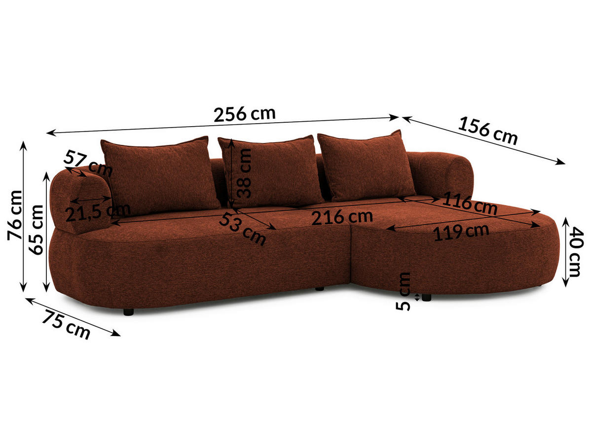 ECKSOFA in Chenille Rostfarben  - Rostfarben/Schwarz, Design, Kunststoff/Textil (256/156cm) - Livetastic