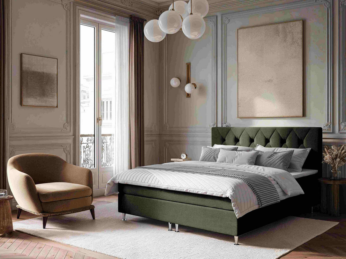 BOXSPRINGBETT 160/200 cm  Dunkelgrün  - Dunkelgrün/Silberfarben, Konventionell, Textil/Metall (160/200cm) - Chameo