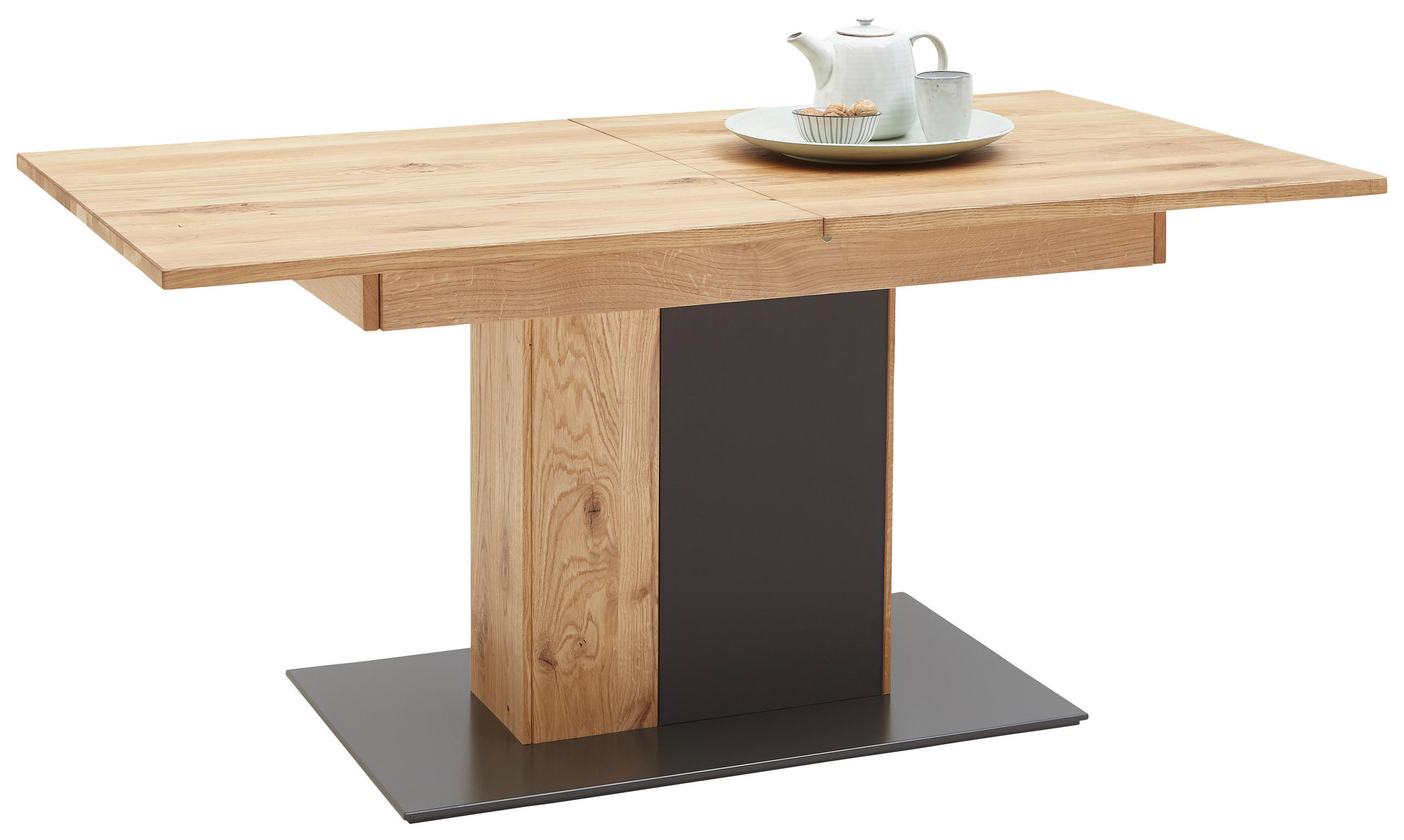 ESSTISCH Anthrazit, Eichefarben rechteckig ausziehbar - Eichefarben/Anthrazit, Natur, Glas/Holz (160-200/90/75,4cm) - Waldwelt