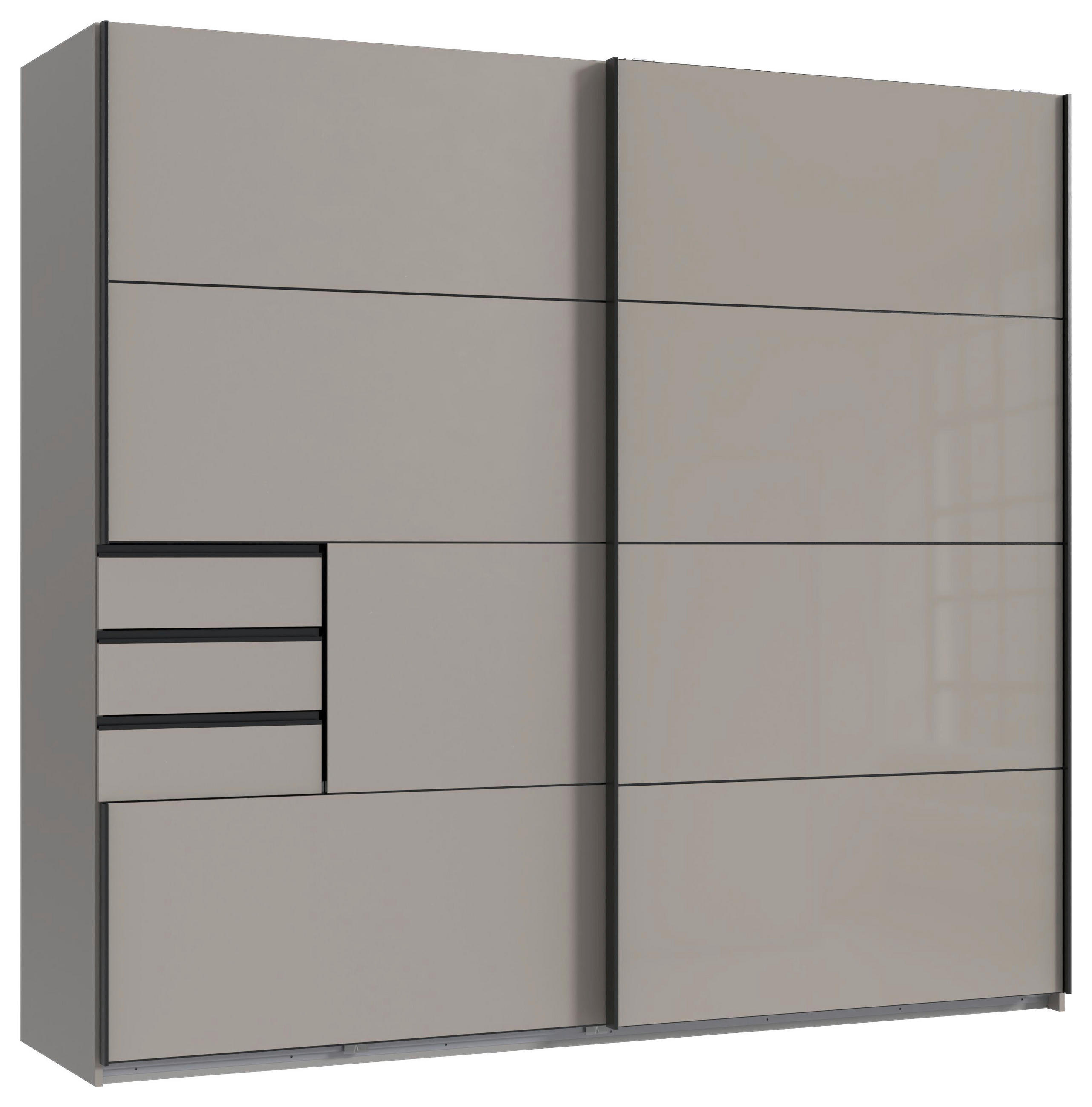 SCHWEBETÜRENSCHRANK Graphitfarben, Grau, Sahara  - Schwarz/Graphitfarben, Design, Glas/Holzwerkstoff (225/208/64cm) - Carryhome