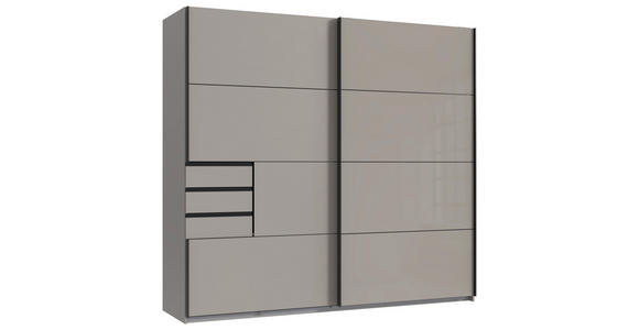 SCHWEBETÜRENSCHRANK  in Graphitfarben, Grau, Sahara  - Schwarz/Graphitfarben, Design, Glas/Holzwerkstoff (225/208/64cm) - Carryhome