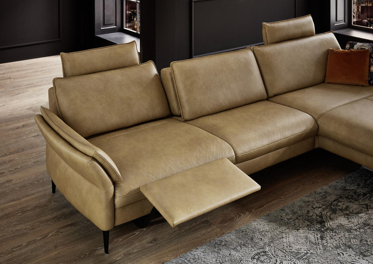 ECKSOFA in Echtleder Dunkelgelb  - Dunkelgelb/Schwarz, Design, Leder/Metall (334/172cm) - Valdera