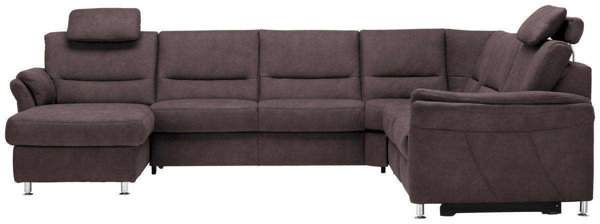 WOHNLANDSCHAFT in Mikrofaser Graubraun  - Graubraun/Alufarben, Konventionell, Textil/Metall (173/330/262cm) - Beldomo System